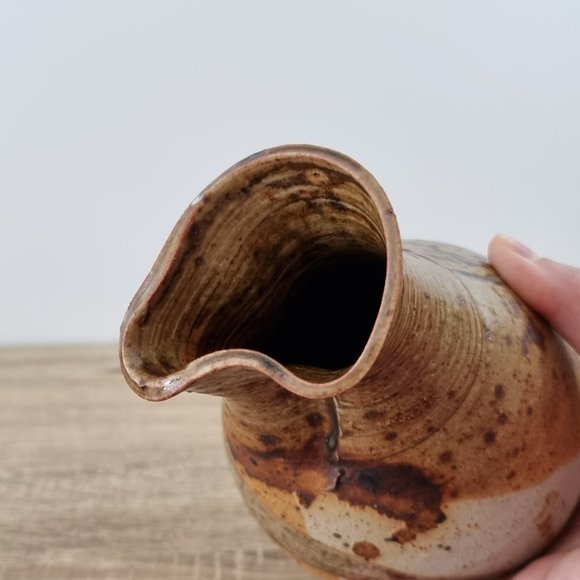 Vintage Stoneware Jug Vase Brown Splatter Organic - Picture 7 of 13